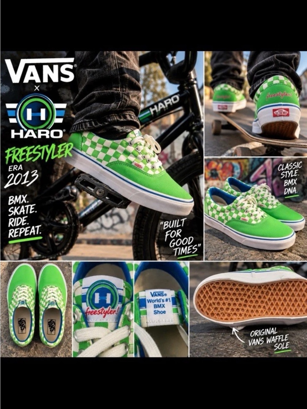 Vans X Haro Mens Rare Freestyler Checkerboard Lime Green & White Skate Shoes